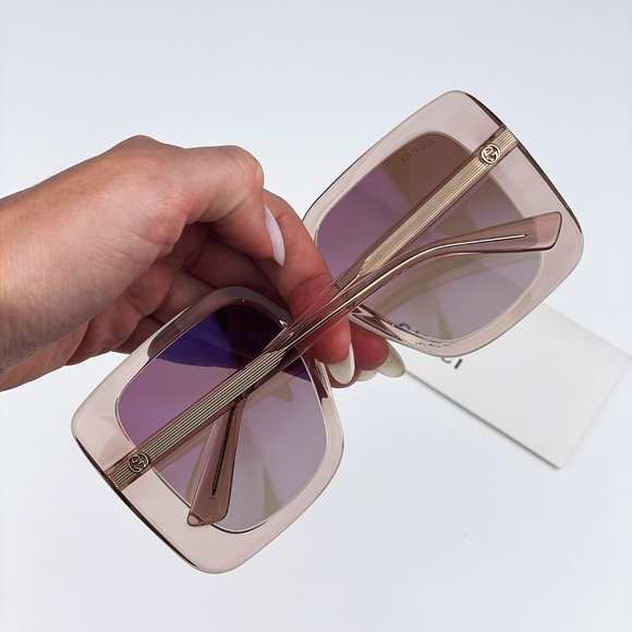 Gucci GG1314S 005 Sunglasses Transparent Sand Brown Gradient Mirrored Oversized main image 9